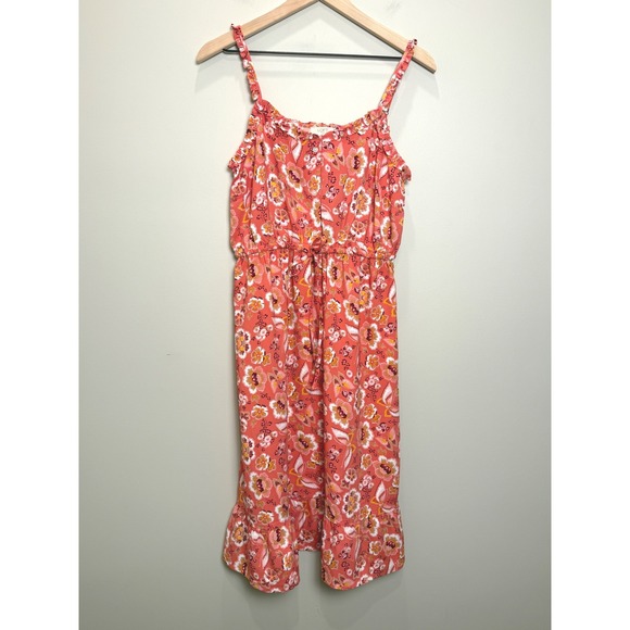 LOFT Dresses & Skirts - Loft Outlet 6 Petite Midi Sun Dress Coral Pink Butterfly Floral Ruffle Garden